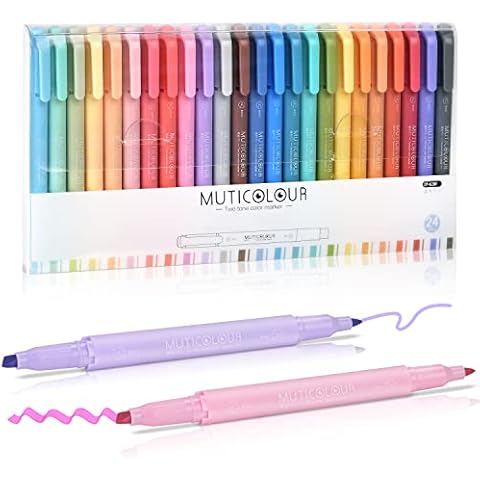 EooUooIP Subrayadores Pastel 24 Colores con Punta de Cincel y Punta Fina Cover