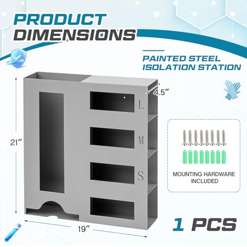 Image of PPE Isolation Station, Large Wall Mount PPE Storage Organizer with Engraved L /M /S Size Markings, Carbon Steel Dispenser for Hospital, Laboratory, Industrial Safety Use