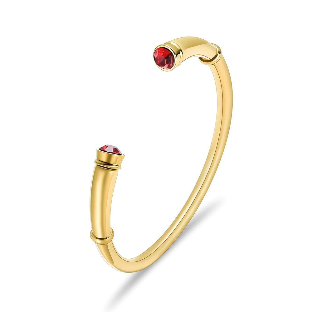 MYPOWER Birthstone Cremation Bracelet for Ashes Stainless Steel Gold Urn Memorial Jewelry Inlaid Crystal Cuff Bangle Keepsake for Women-Red