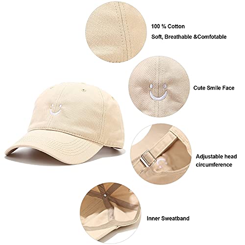 Gorras de béisbol de algodón con cara sonriente pack de 3 ajustables unisex negro blanco beige 7