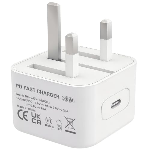 USBC Plug UK Fast Charger Head USB C Plug Adaptor UK 20W USB-C Phone 17 Power Adapter Folding Compatible Phone 16 Pro Max 15 Plus 14 13 12/Pad/for Samsung Galaxy S25/Pixel/Motorola Type C Wall Charger