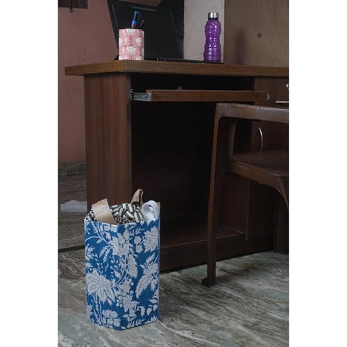 Image of Floral Hand Block Printed 3.3 Gallon Decorative Waste Basket - Eco-Friendly Cardboard Trash Can, Plastic-Free & Sustainable, Perfect for Christmas and Housewarming Gifts (1, Blue)