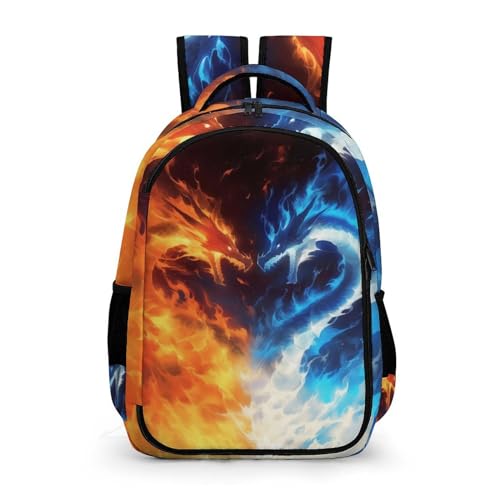 GNEW Dragon Backpack for Kids Boys Girls, Cool Ice and Fire Backpack, Cool Dragon Battle School Backpack, Water Resistant Daypack Backpack for Elementary Middle High School Students, 16.5 Inch