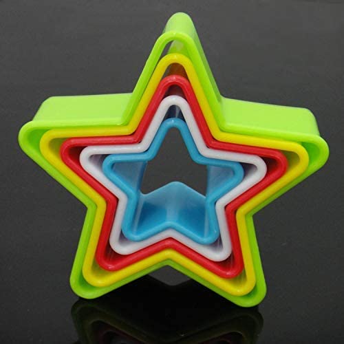 Plastic Cookie Cutter Multicolor Star Shaped for Cutting Cake Mold, Cake Fondant, Biscuit Fondant, DIY Cake Kitchen Baking Cooking Tools (5 Piece Set)