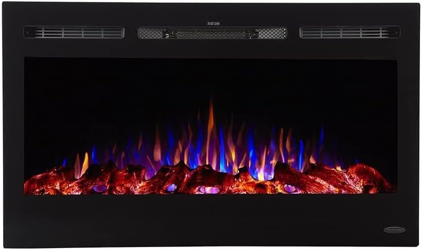 Image of Touchstone Smart Electric Fireplace-The Sideline 36 inch Wide-in Wall Recessed - 30 Realistic Ember Color /Flame Options - 1,500W Heater w /Thermostat - Log & Crystal Hearth Options - Alexa /WiFi Enabled