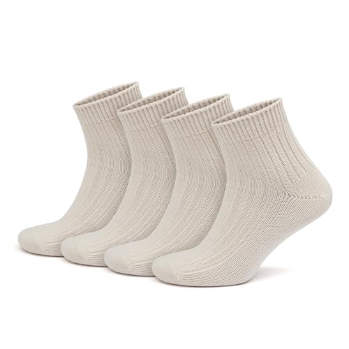GoWith 4 Pairs Unisex Natural 97% Cotton Low Cut Socks, Comfy Cozy Breathable Seamless Casual Socks for Men & Women