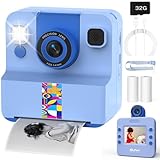 SYLVANTHOS Kinder Sofortbildkamera, 1080p Sofortdruck Kamera für Kinder, 180° drehbares Selfie Objektiv mit 32GB SD-Karte – Geschenk für Jungen & Mädchen (3–12 Jahre), Blau