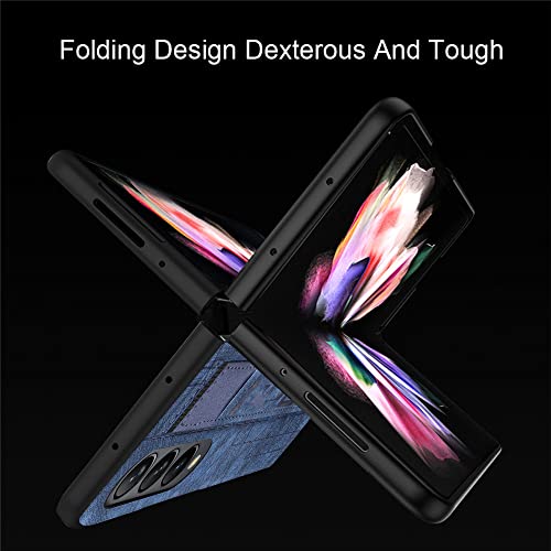 Coque en cuir Galaxy Z Fold 4 anti-chute avec bracelet bleu intégré - 5