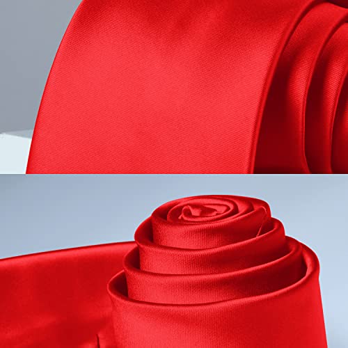Image of HISDERN Mens Solid Color Ties Formal Satin Necktie and Pocket Square Set Classic Wedding Business Tie & Handkerchief