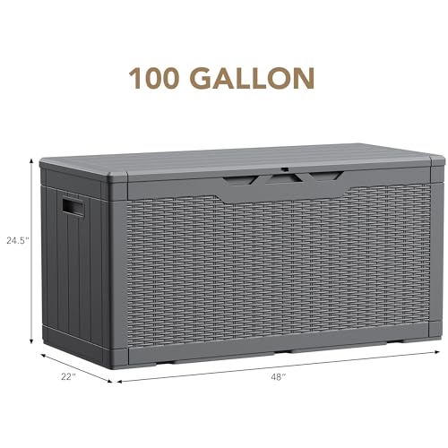Image of Devoko 100 Gallon Waterproof Deck Box, Resin Large Outdoor Storage Box