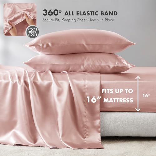 Image of Madison Park Essentials Satin Sheets Queen Size Bed Set, 6 Piece, Blush