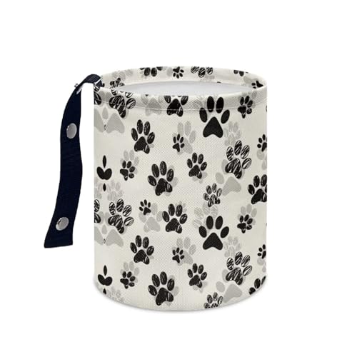Image of Renewold Car Trash Can Car Trash Bag Foldable Hanging Dog Paw Black Beige Trash Bin Garbage Can Adjustable Button Straps Home Office Camping Picnic Beach Storage Organizer Bag Container
