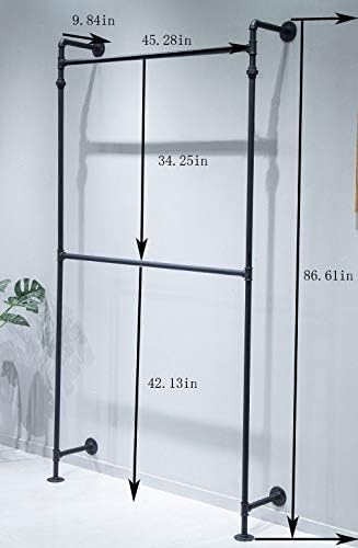 Industrial Pipe Clothes Rack, Wall Mounted Black Iron Garment Bar, Multi-Purpose Hanging Rod for Closet Storage(Black) image 5