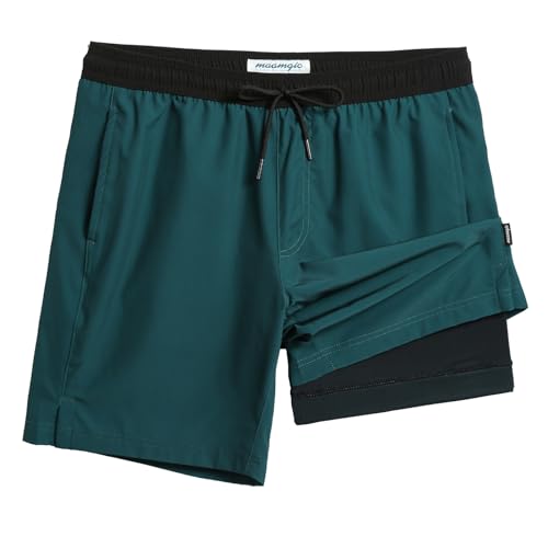 Image of maamgic Mens Swim Trunks with Compression Liner 7 Inch Inseam Mens Bathing Suit Quick Dry Swimming Trunks Swimsuit
