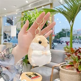 Cute Khaki Plush Hamster Keychain Charm, Decorative Accessory for Wallets, Backpacks, Handbags and Car Interiors, Soft Stuffed Animal Pendant - Image 4
