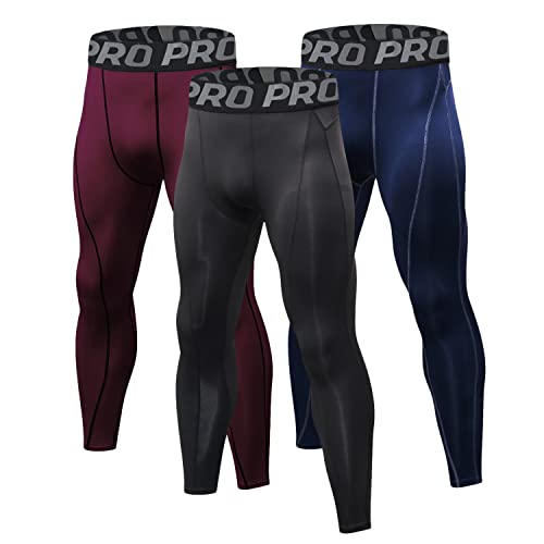 LANBAOSI Lot de 3 Leggings Compression Homme Thermique sous-Vêtement Caleçon Long Hiver Chaude Couche de Base Pantalon