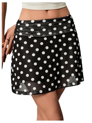MakeMeChic Women's Polka Dots Mini Skirt Low Waist Ruched Summer Skirts