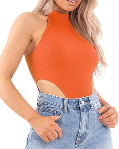 GEMBERA Women's High Cut Sleeveless Turtleneck Neon Bodysuit Thong