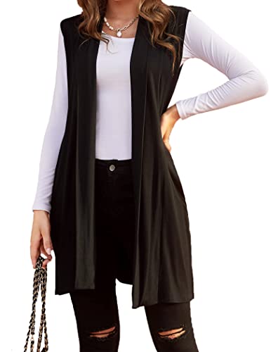 MAXMODA Femmes Gilet Casual Haut sans Manches Gilet Jacke Cardigan Noir,M,noir