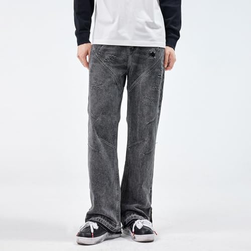 Jeans Pants Trouser Denim Spring and Autumn High Street Micro Horn Washed Men's Classic Black Retro3