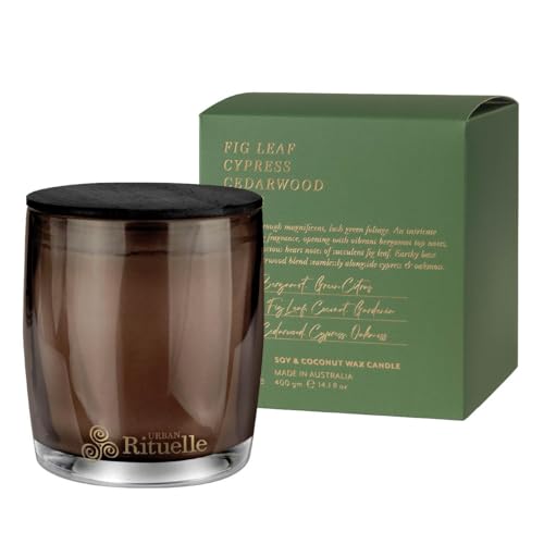 Urban Rituelle Apotheca - Scented Soy Candle, 400g - Fig Leaf, Cypress, Cedarwood & Moss, Handcrafted with Natural Soy & Coconut Wax, Earthy, Woody & Grounding Aroma with Clean-Burning Natural Wicks