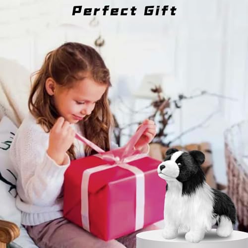 Tiny Heart Border Collie Stofftier Plüschtier 28cm/11” realistisches Border Collie Plüsch schönes Tier niedliche und weiche Geschenke Hund für Kinder Jungen und Mädchen Spielzeug Schwarz