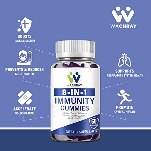 8 In 1 Immune Support Gummies Supplement For Adults & Kids - Immune Booster With Elderberry, Zinc, Vitamin C, Vitamin D, Echinacea, Ginger, Turmeric, Hemp Oil - Immunity Defense Vitamins Gummy (3Pack) #TOP1