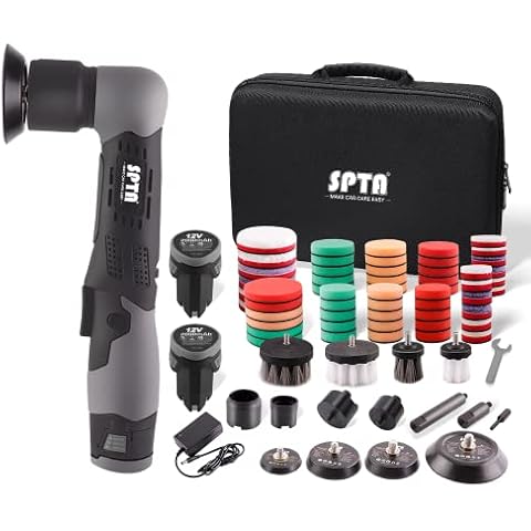 SPTA Cordless Mini Polisher, 12V Cordless Multi Polisher, Micro Cordless Scratches Killer Car Polisher RO/DA Mini Auto Machine Sets With Polishing Pad And Wool Pads for polishing, Sanding and Cleaning Cover