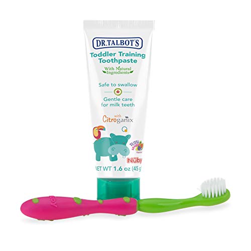 Dr. Talbot's Toddler Training Toothpaste Naturally Inspired With Citroganix, With Toothbrush Included, Pink/Green, 1.6 Ounce #TOP27