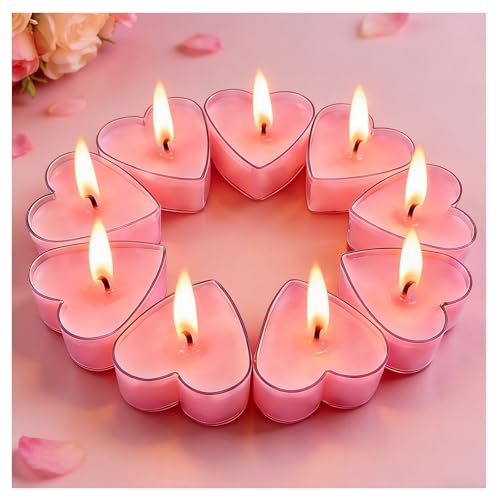Chuanhylis Non - Fumeur Bougies Chauffe-Plat, Anti - Goutte Cire Bougie Coeur, Bougie Saint Valentin pour Coffret Cadeau Romantique pour Saint-Valentin, Mariage et Décoration Maison（Rose）
