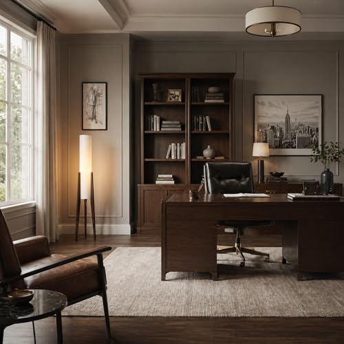 Image of 50 Inch Tall Tripod Floor Lamp Suit for Living Room,Walnut Wood Finish