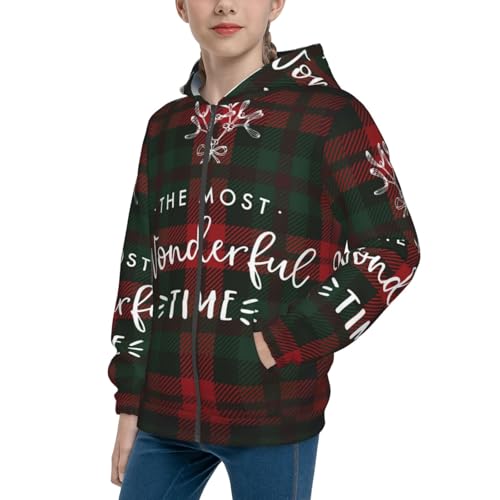 Wonderful Time Christmas Kids Pullover Hoodies Boys Zip Up Sweatshirts Girls Athletic Clothes with Pocket