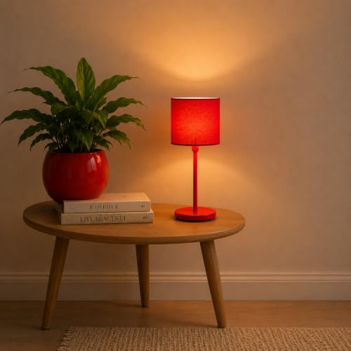 Image of THE GRANDEUR Table Lamp with Fabric Shade, 55 cm, Red, Metal Base