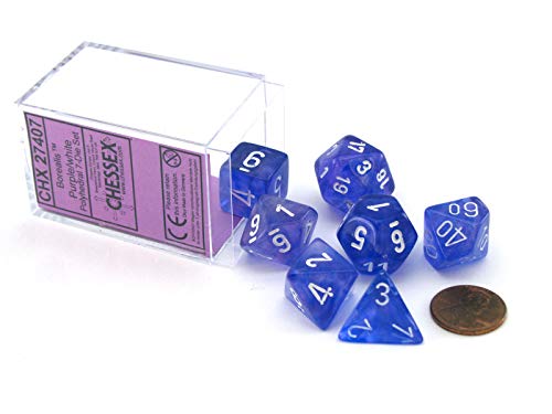 Chessex Dice: Polyhedral 7-Die Borealis Dice Set - Purple w/White CHX-27407