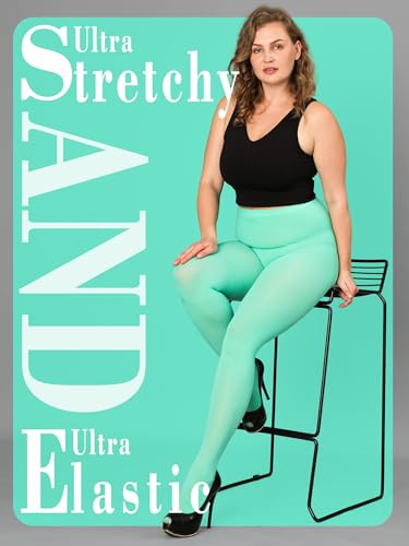 Image of HONENNA Queen Plus Size Tights Semi Opaque Control Top High Waist Stockings Nylons Pantyhose for Women 1X 2X 3X 4X 5X 6X