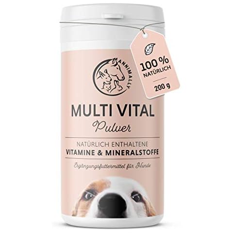 Annimally Vitamine für Hunde I Multivitamin Komplex Pulver für Hunde mit Mineralien 200g I Mit Gerstengras, Spirulina und Bierhefe I Über 17 wertvolle, rein natürliche Vitamine & Mineralien Cover
