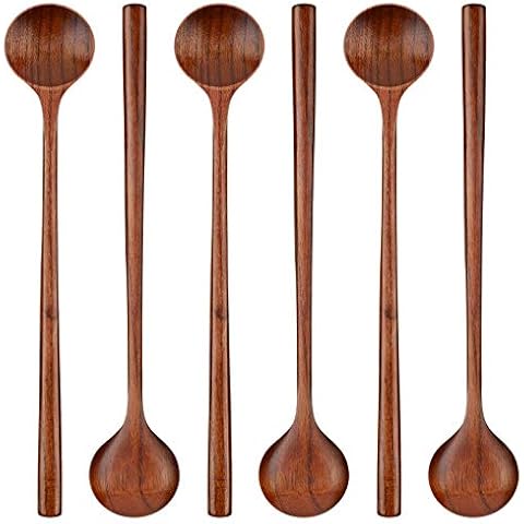 6 Pieces Wooden Long Spoons for Soup Cooking Cover
