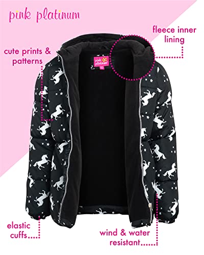 Pink Platinum Winter Jacket - Unicorn Fleece Lined Quilted Windbreaker Puffer Jacket (Size: 4-16)2