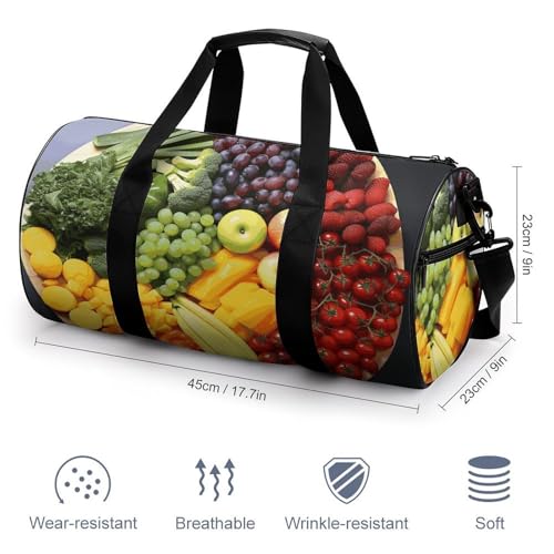 Rainbow Vegetable And Fruit Gym Bag for Men Women, Sturdy Oxford Cloth Travel Bags with Removable Shoulder Strap, Waterproof Duffel Bag for Fitness, Travel, Yoga2