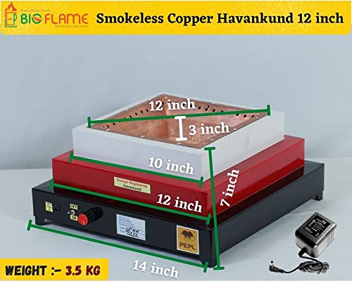Image of PEPL Mild Steel Bio flame Smokeless Havan Kund 12 inch Diagonal, Multicolour, Eco Friendly Pollution Free - Medium 12 Inch