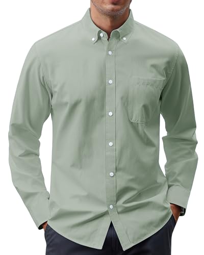 Image of J.VER Men's Oxford Shirt Solid Casual Button Down Collar Shirts Long Sleeve Dress Shirts with Pocket