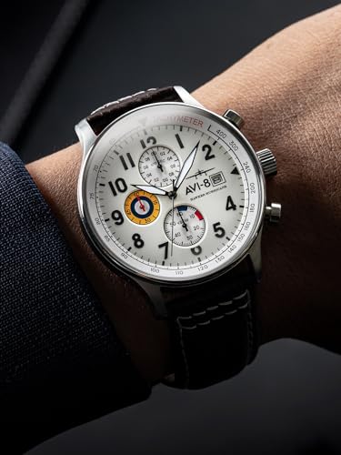 Image of AVI-8 Men's 43.5mm Hawker Hurricane Classic Chronograph Watch with Leather Strap AV-4011