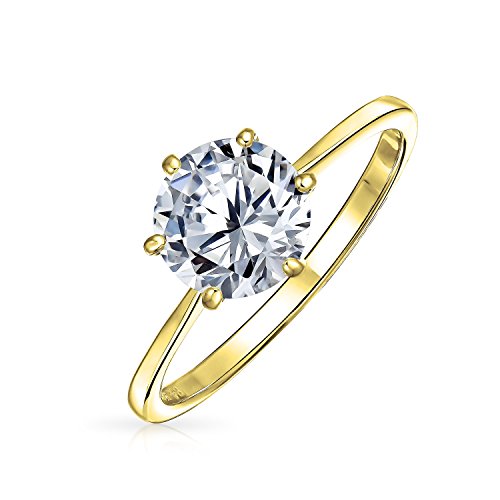 Bling Jewelry Timeless 1.5CT 6 Prong AAA CZ 6 Prong Classic Round Brilliant Solitaire Engagement Ring For Women 1MM Plain Thin Band .925 Sterling Silver 14K Yellow Gold Plated