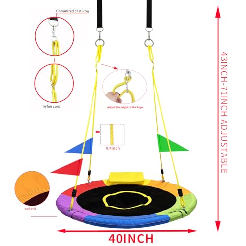40 Inch Tree Swing for Kids Outdoor，Spider Web Tree Swing,850Lb Weight Capacity,900D Oxford Waterproof with Handles, with 71" Adjustable Hanging Straps，for Backyard, Playground (New 6 Colors)