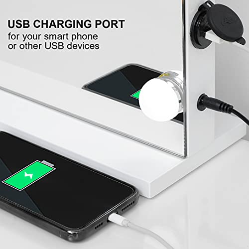 2-FNS Hollywood Make-upspiegel met 12 dimbare ledlampen, touch-bediening, cosmeticaspiegel, grote theaterspiegel met 3 kleuren licht en USB-oplaadpoort, tafelblad of wandmontage - Image 5