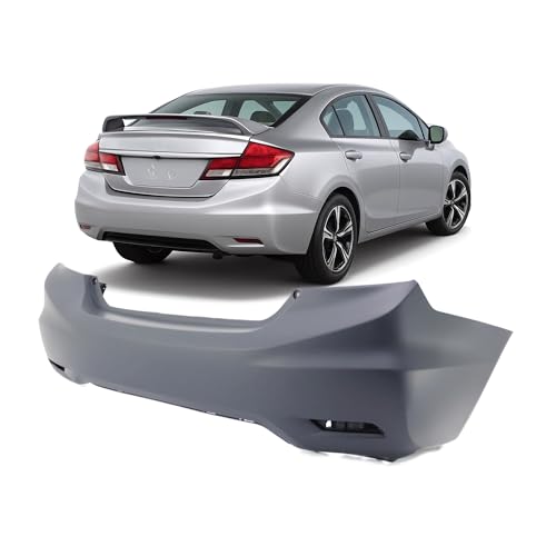 Image of Compatible with Honda Civic 2013-2015 Rear Bumper Cover | Primed, Without Parking Sensor Holes, Sedan, Hybrid, Ready to Paint, OEM 04715TR3A80ZZ, HO1100278
