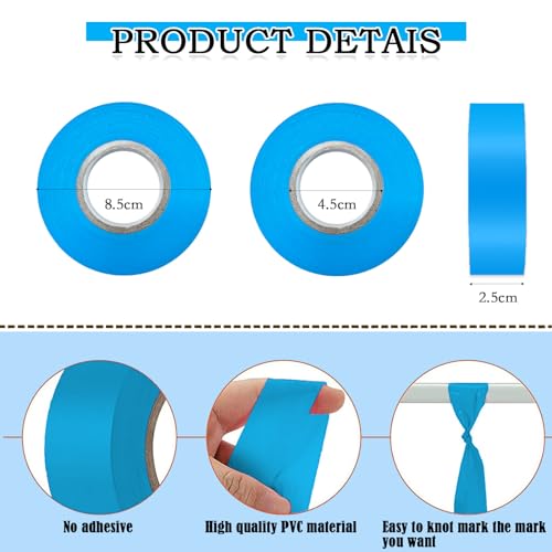 10 Pack Blue Flagging Tape, Non-Adhesive Plastic Ribbon Neon Marking Roll, 1inch*2000ft, Marking Tape for Tree Marking, Hunting, Boundaries and Hazardous Areas,Trail Marking - Thumbnail 2