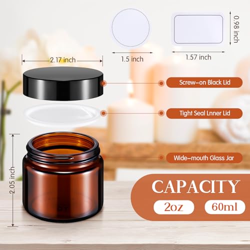 Image of Layhit 24 Pcs 2 oz Glass Jars with Lids Airtight Jars Bulk,Amber | Empty, Airtight, Leakproof, Reusable, Small Jar with Blank Labels & Liners Lids, Travel Jars for Cream, Lotions, Candle