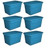 Sterilite 17364306 30 Gallon/114 Liter Tote, Blue Aquarium, 6-Pack