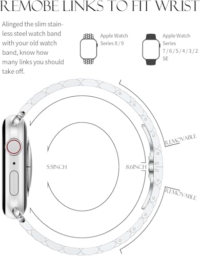 Image of Slim Metal Band Compatible with Apple Watch Straps 42mm [Series 10] 41mm 40mm 38mm, Stainless Steel Chain Strap for Women iWatch Straps Series 9 8 7 6 5 4 3 2 1 SE [WATCH NOT INCLUDED]